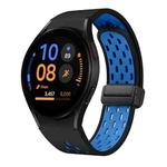 For Samsung Galaxy Watch FE 40mm Two Color Magnetic Folding Black Buckle Silicone Watch Band(Black Sky Blue)