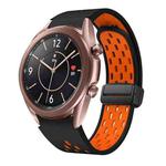 For Samsung Galaxy Watch 3 41mm Two Color Magnetic Folding Black Buckle Silicone Watch Band(Black Orange)