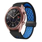 For Samsung Galaxy Watch 3 41mm Two Color Magnetic Folding Black Buckle Silicone Watch Band(Black Sky Blue)