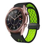 For Samsung Galaxy Watch 3 41mm Two Color Magnetic Folding Black Buckle Silicone Watch Band(Black Silver Green)