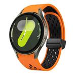 For Samsung Galaxy Watch 7 40 / 44mm Two Color Magnetic Folding Black Buckle Silicone Watch Band(Orange Black)