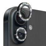 For iPhone 16 / 16 Plus NORTHJO Glitter Camera Lens Protector Tempered Glass Metal Ring Film(Black)