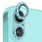 For iPhone 16 / 16 Plus NORTHJO Glitter Camera Lens Protector Tempered Glass Metal Ring Film(Cyan)