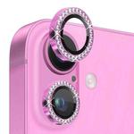 For iPhone 16 / 16 Plus NORTHJO Rhinestone Camera Lens Protector Tempered Glass Metal Ring Film(Rose)