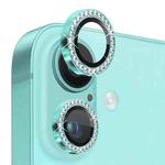 For iPhone 16 / 16 Plus NORTHJO Rhinestone Camera Lens Protector Tempered Glass Metal Ring Film(Cyan)