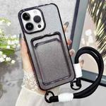 For iPhone 15 Pro Plating Gradient Glitter TPU Phone Case with Card Slot & Strap(Black)