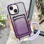 For iPhone 15 Plus Plating Gradient Glitter TPU Phone Case with Card Slot & Strap(Purple)