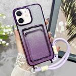 For iPhone 12/12 Pro Plating Gradient Glitter TPU Phone Case with Card Slot & Strap(Purple)