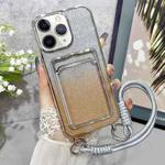 For iPhone 11 Pro Max Plating Gradient Glitter TPU Phone Case with Card Slot & Strap(Silver)
