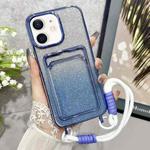 For iPhone 11 Plating Gradient Glitter TPU Phone Case with Card Slot & Strap(Blue)