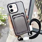 For iPhone 11 Plating Gradient Glitter TPU Phone Case with Card Slot & Strap(Black)