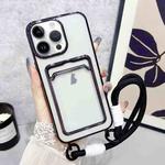 For iPhone 13 Pro Plating Clear TPU Phone Case with Card Slot & Strap(Black)