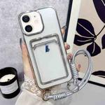 For iPhone 12 / 12 Pro Plating Clear TPU Phone Case with Card Slot & Strap(Silver)