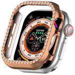 For Apple Watch Series 10 42mm Single-Row Diamond Plated PC Hollow Watch Case(Rose Gold)