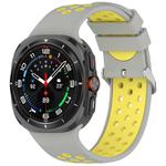 For Samsung Galaxy Watch Ultra 47mm Holes Style Metal Connector Two Color Silicone Watch Band(Gray Yellow)