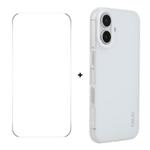 For iPhone 16 Plus ENKAY Hat-Prince Translucent Matte TPU Phone Case + 9H Big Arc Edge Film(White)