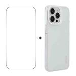 For iPhone 15 Pro Max ENKAY Hat-Prince Translucent Matte TPU Phone Case + 9H Big Arc Edge Film(White)