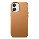 For iPhone 16 Electroplated Metal Button Shockproof Phone Case(Brown)