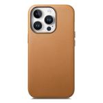 For iPhone 15 Pro Electroplated Metal Button Shockproof Phone Case(Brown)