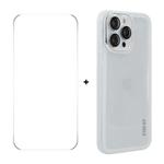 For iPhone 15 Pro Max ENKAY Hat-Prince Translucent Matte TPU Phone Case with Lens Film + 9H Big Arc Edge Film(White)