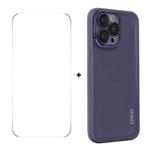 For iPhone 15 Pro Max ENKAY Hat-Prince Translucent Matte TPU Phone Case with Lens Film + 9H Big Arc Edge Film(Purple)