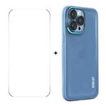 For iPhone 15 Pro ENKAY Hat-Prince Translucent Matte TPU Phone Case with Lens Film + 9H Big Arc Edge Film(Blue)