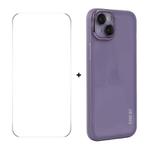 For iPhone 15 Plus ENKAY Hat-Prince Translucent Matte TPU Phone Case with Lens Film + 9H Big Arc Edge Film(Purple)