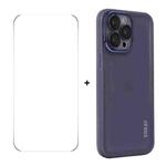 For iPhone 14 Pro Max ENKAY Hat-Prince Translucent Matte TPU Phone Case with Lens Film + 9H Big Arc Edge Film(Purple)