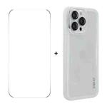 For iPhone 16 Pro Max ENKAY Hat-Prince Translucent Matte TPU Phone Case with Lens Film + 9H Big Arc Edge Film(White)