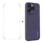 For iPhone 16 Pro ENKAY Hat-Prince Translucent Matte TPU Phone Case with Lens Film + 9H Big Arc Edge Film(Purple)