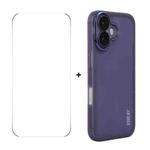 For iPhone 16 ENKAY Hat-Prince Translucent Matte TPU Phone Case with Lens Film + 9H Big Arc Edge Film(Purple)