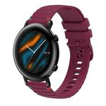 For Huawei Watch GT 2 42mm Wavy Dotted Stitched 20mm Silicone Watch Band(Wine Red)