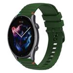 For Amazfit Watch Sport 3 Wavy Dotted Stitched 22mm Silicone Watch Band(Army Green)