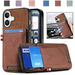 For iPhone 16 Denim Texture Leather Skin Phone Case with Card Slot(Brown)