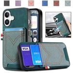 For iPhone 16 Denim Texture Leather Skin Phone Case with Card Slot(Green)