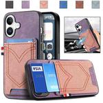 For iPhone 16 Plus Denim Texture Leather Skin Phone Case with Card Slot(Purple)