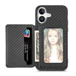 For iPhone 16 Carbon Fiber Magnetic Card Wallet RFID Blocking Phone Case(Black)