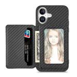 For iPhone 16 Plus Carbon Fiber Magnetic Card Wallet RFID Blocking Phone Case(Black)