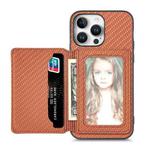 For iPhone 16 Pro Carbon Fiber Magnetic Card Wallet RFID Blocking Phone Case(Brown)