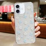 For iPhone 16 Spring Garden Epoxy TPU Phone Case(F06 Blue and White Flowers)