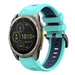 For Garmin Fenix 8 MIP 47mm Sports Two Color 22mm Silicone Watch Band(Mint Green+Midnight Blue)