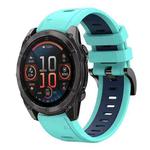 For Garmin Fenix 8 AMOLED 51mm Sports Two Color 26mm Silicone Watch Band(Mint Green+Midnight Blue)