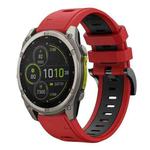 For Garmin Fenix 8 MIP 51mm Sports Two Color 26mm Silicone Watch Band(Red+Black)