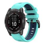 For Garmin Fenix 7X Pro 51mm Sports Two Color 26mm Silicone Watch Band(Mint Green+Midnight Blue)