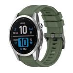 For Garmin Fenix 7S Pro 42mm Pure Color Steel Buckle 20mm Silicone Watch Band(Dark Green)