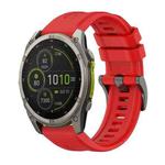 For Garmin Fenix 8 MIP 51mm Pure Color Steel Buckle 26mm Silicone Watch Band(Red)