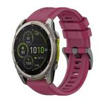 For Garmin Fenix 8 MIP 51mm Pure Color Steel Buckle 26mm Silicone Watch Band(Wine Red)