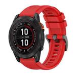 For Garmin Fenix 7 Pro 47mm Pure Color Steel Buckle 22mm Silicone Watch Band(Red)