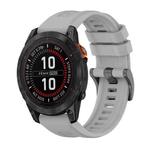 For Garmin Fenix 7 Pro 47mm Pure Color Steel Buckle 22mm Silicone Watch Band(Grey)