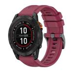 For Garmin Fenix 7 Pro 47mm Pure Color Steel Buckle 22mm Silicone Watch Band(Wine Red)